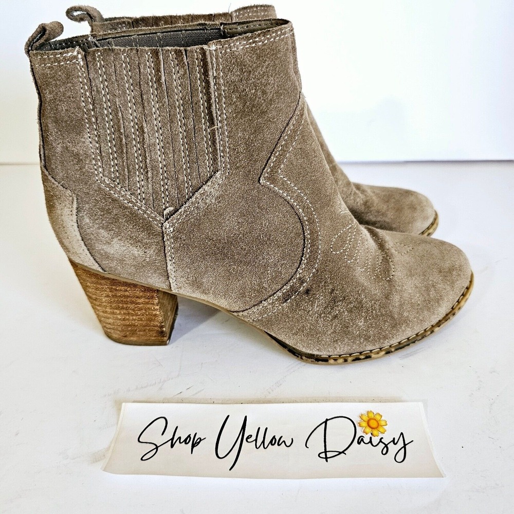 Fortini Chesney Taupe Suede Western Ankle‎ Boots Block Heel Cowgirl Boho Size 8